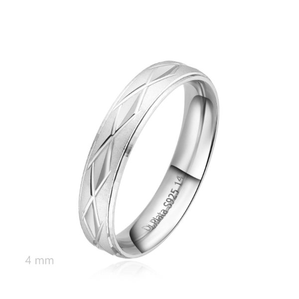 Alianza 4 mm tallada de plata de ley 925