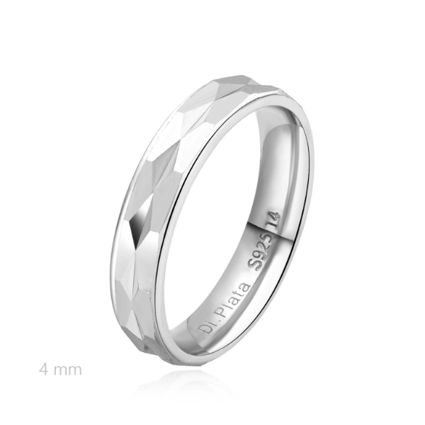 Alianza de plata tallada de 4 mm, ley 925