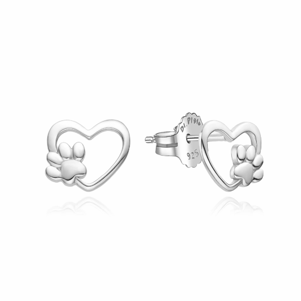 Pendientes de plata con corazón y huella