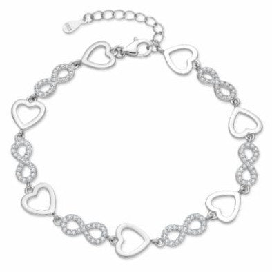 Pulsera de plata fina con figuras de infinito y corazón