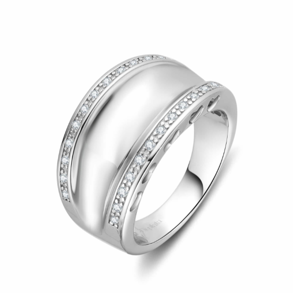 Anillo ancho de plata de ley 925 con circonitas microengastadas en banda doble