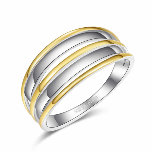 Anillo multibanda plata de ley 925 chapado en oro, tallas de la 12 a la 24