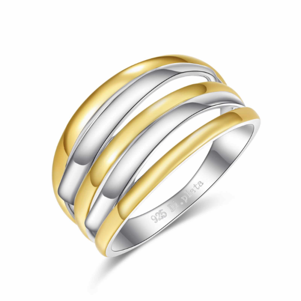 Anillo de plata 925 multibanda con baño de oro, tallas de la 12 a la 24