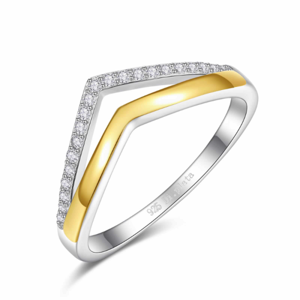 Anillo de plata 925 microengaste bicolor con oro, tallas de la 12 a la 24