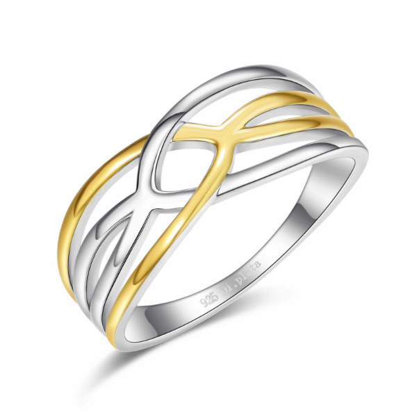 Anillo bicolor de plata 925 y oro multibanda, tallas de la 12 a la 24