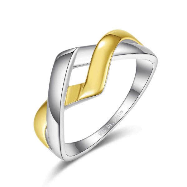 Anillo multibanda bicolor plata 925 con detalle en oro, tallas de la 12 a la 24