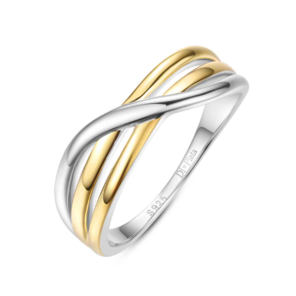Anillo bicolor plata 925 chapado en oro, tallas de la 12 a la 24