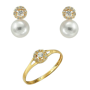 Conjunto para niña comunión en oro 18k cierre catalán con pendientes tu y yo de perla