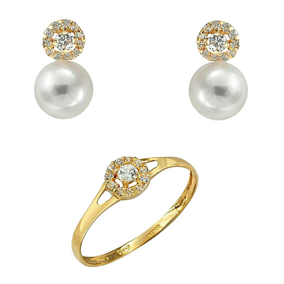 Conjunto para niña comunión en oro 18k cierre catalán con pendientes tu y yo de perla