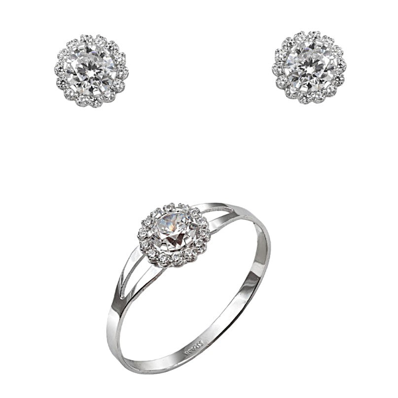 Conjunto para niña de comunión en oro blanco 18k rosetón cierre presión