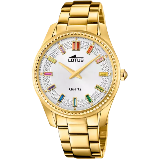 RELOJ DE MUJER LOTUS BLISS DORADO CON ESFERA PLATEADA Y CIRCONITAS DE COLORES 18902/1