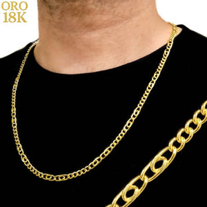 Cadena de oro de ley para hombre doble eslabón 18K