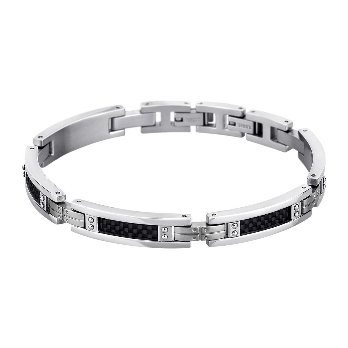 Pulsera Lotus Style LS1650-2/1 de eslabones con fibra de carbono y circonitas en acero inoxidable