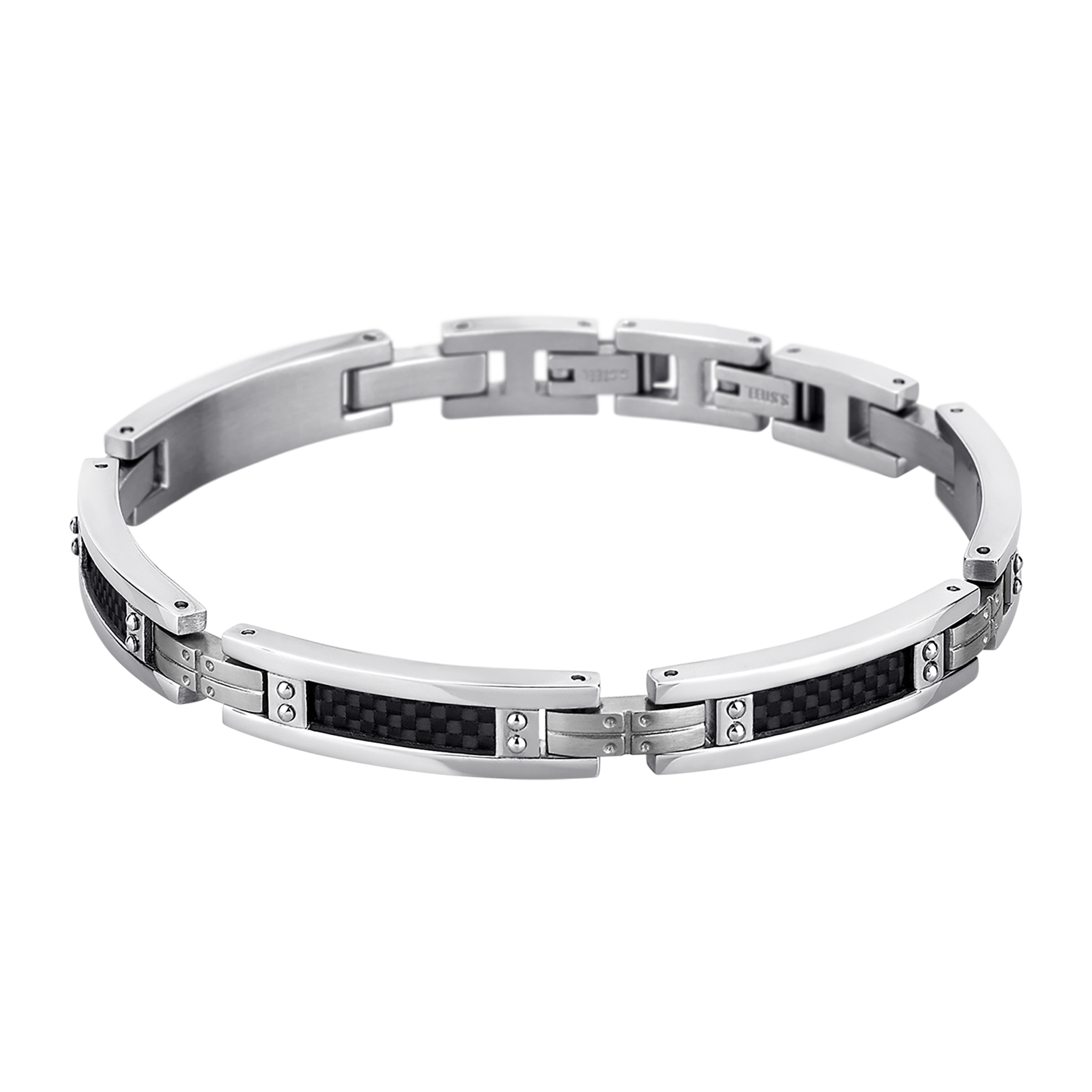 Pulsera Lotus Style LS1650-2/1 de eslabones con fibra de carbono y circonitas en acero inoxidable