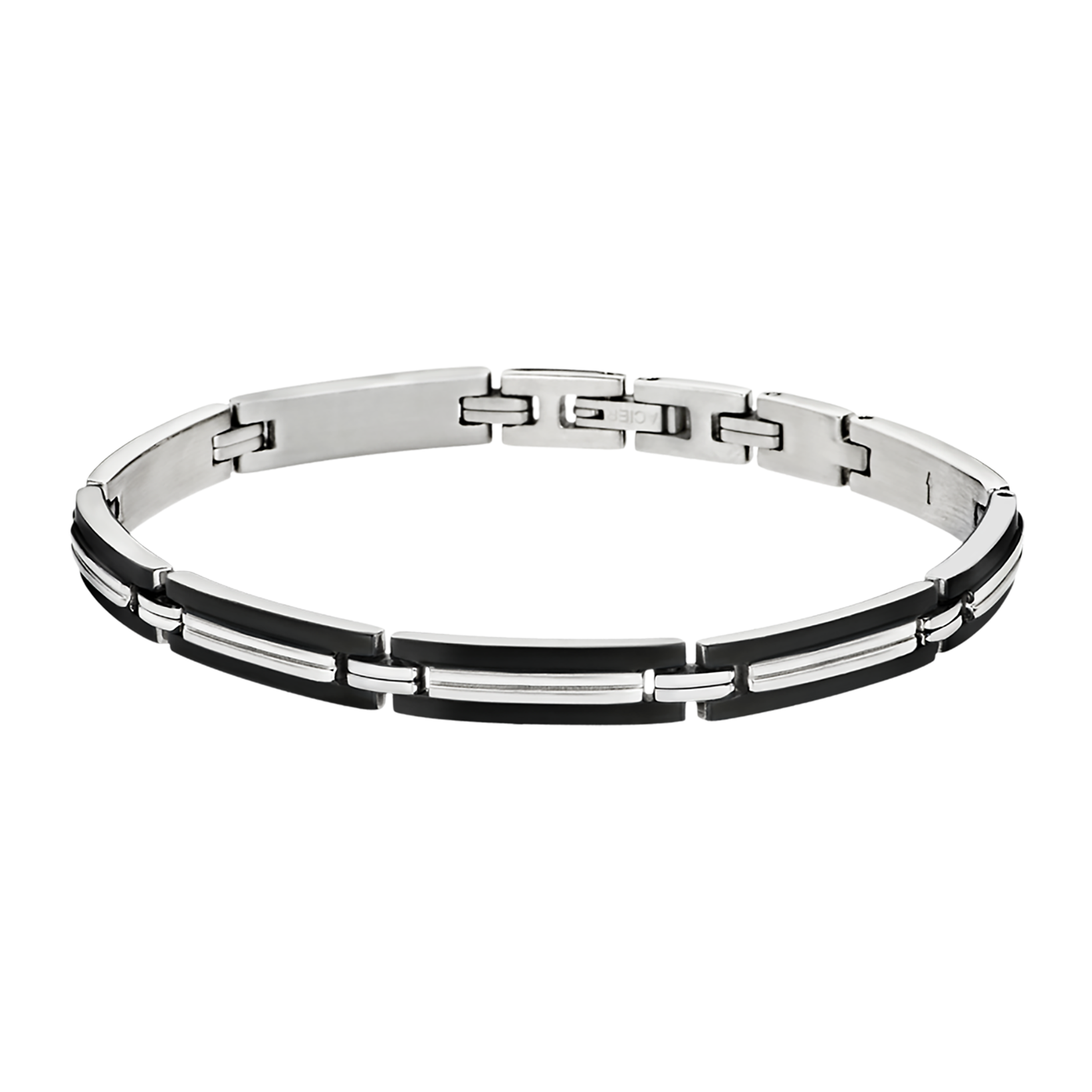 Pulsera Lotus Style LS1803-2/1 fina de eslabones con detalles negros en acero inoxidable