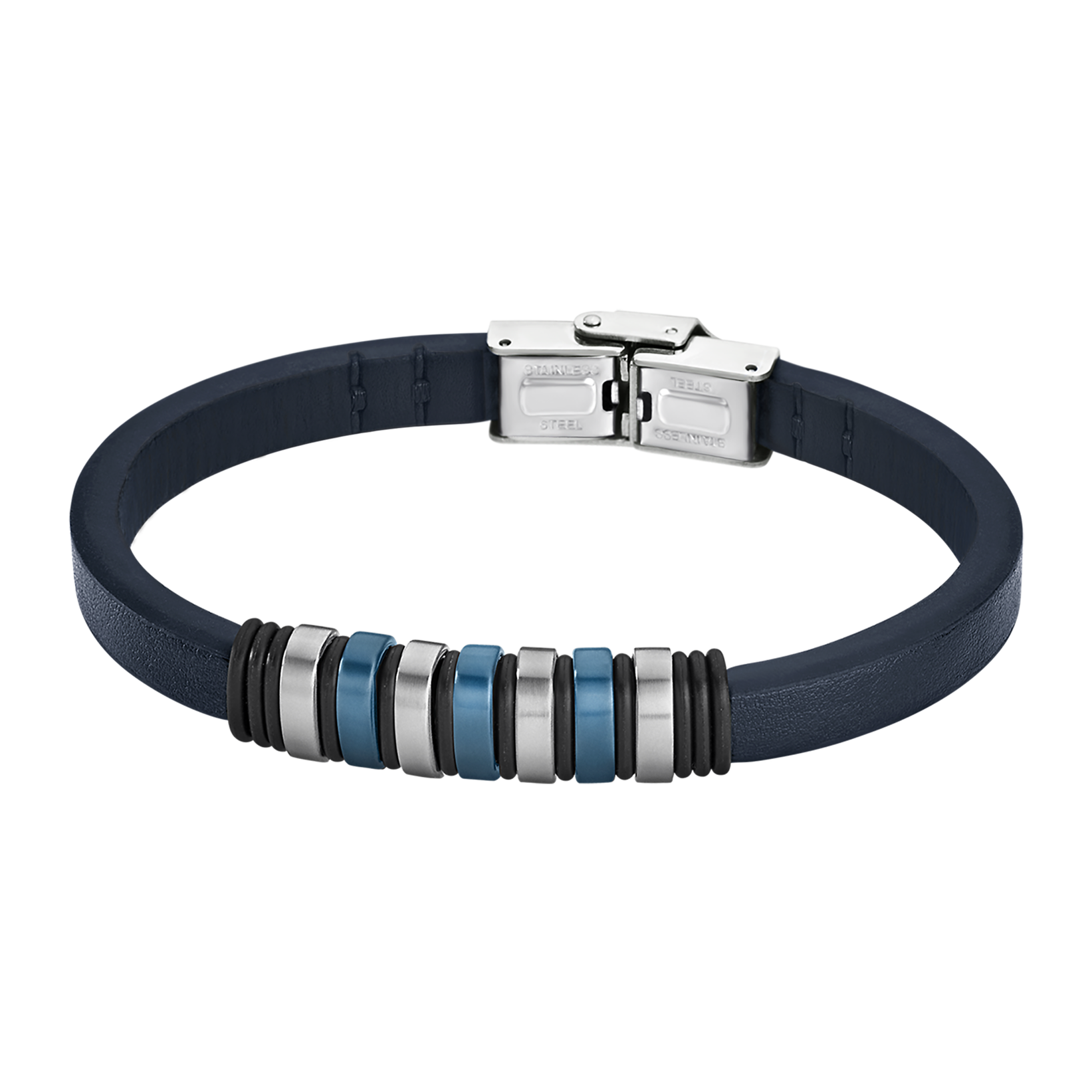 Pulsera Lotus Style LS1827-2/2 con anillas de acero y azul en cuero azul y acero inoxidable