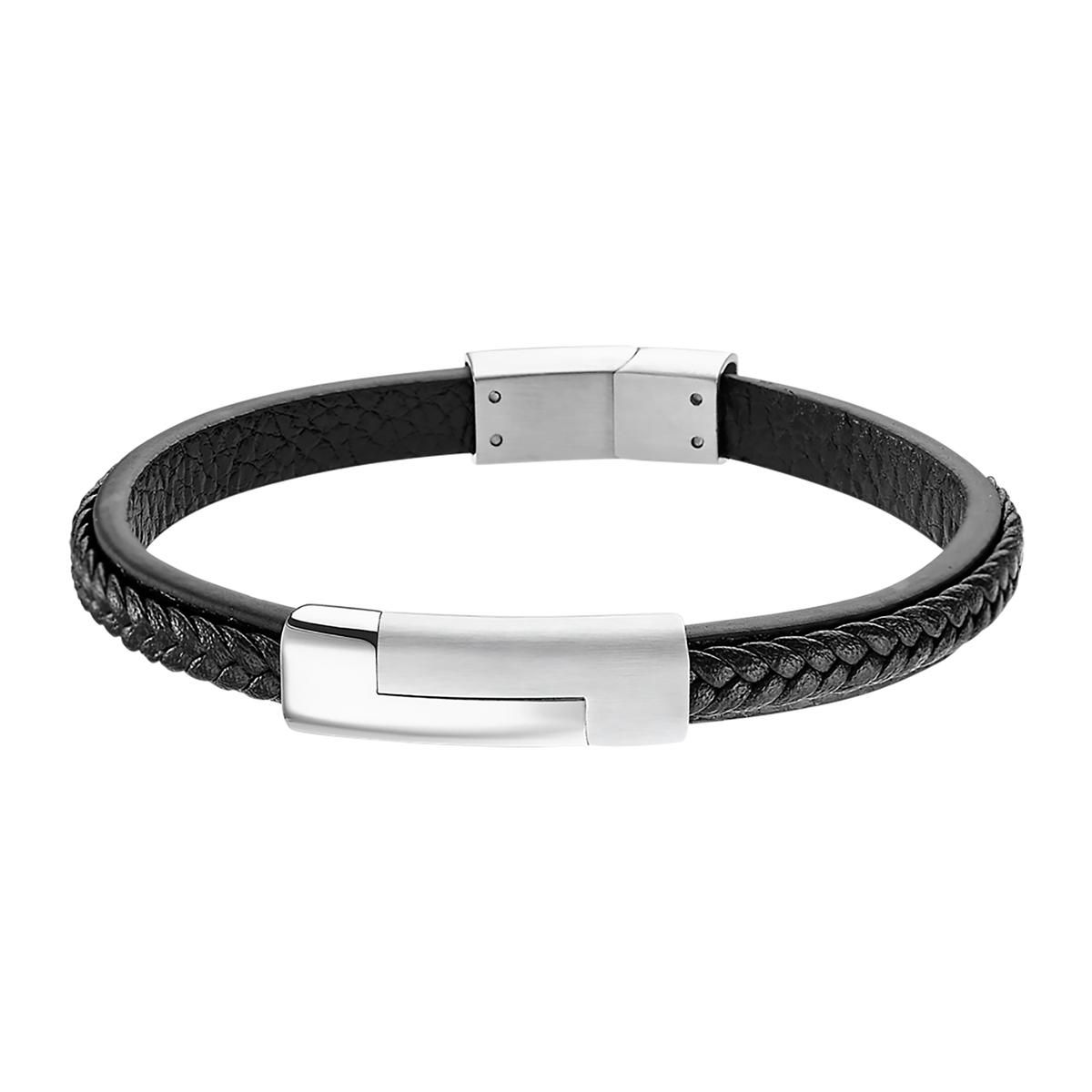 Pulsera Lotus Style LS1965-2/1 trenzada con cierre de acero en cuero negro trenzado y acero inoxidable