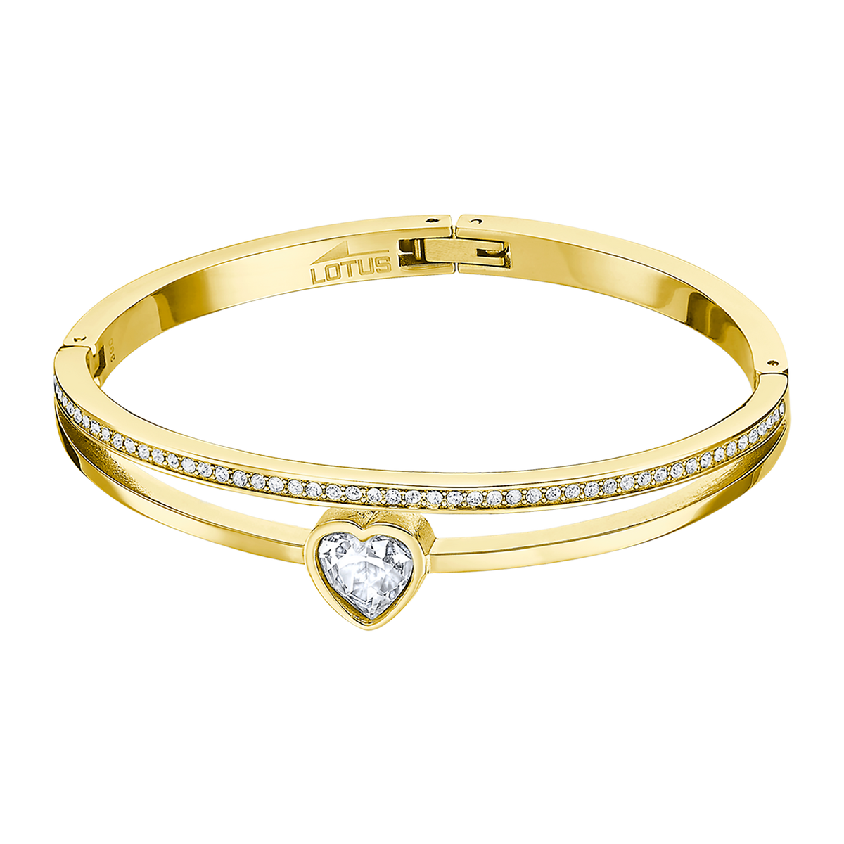 Pulsera Lotus Style LS2121-2/1 brazalete rígido con corazón de circonita en acero inoxidable con baño dorado
