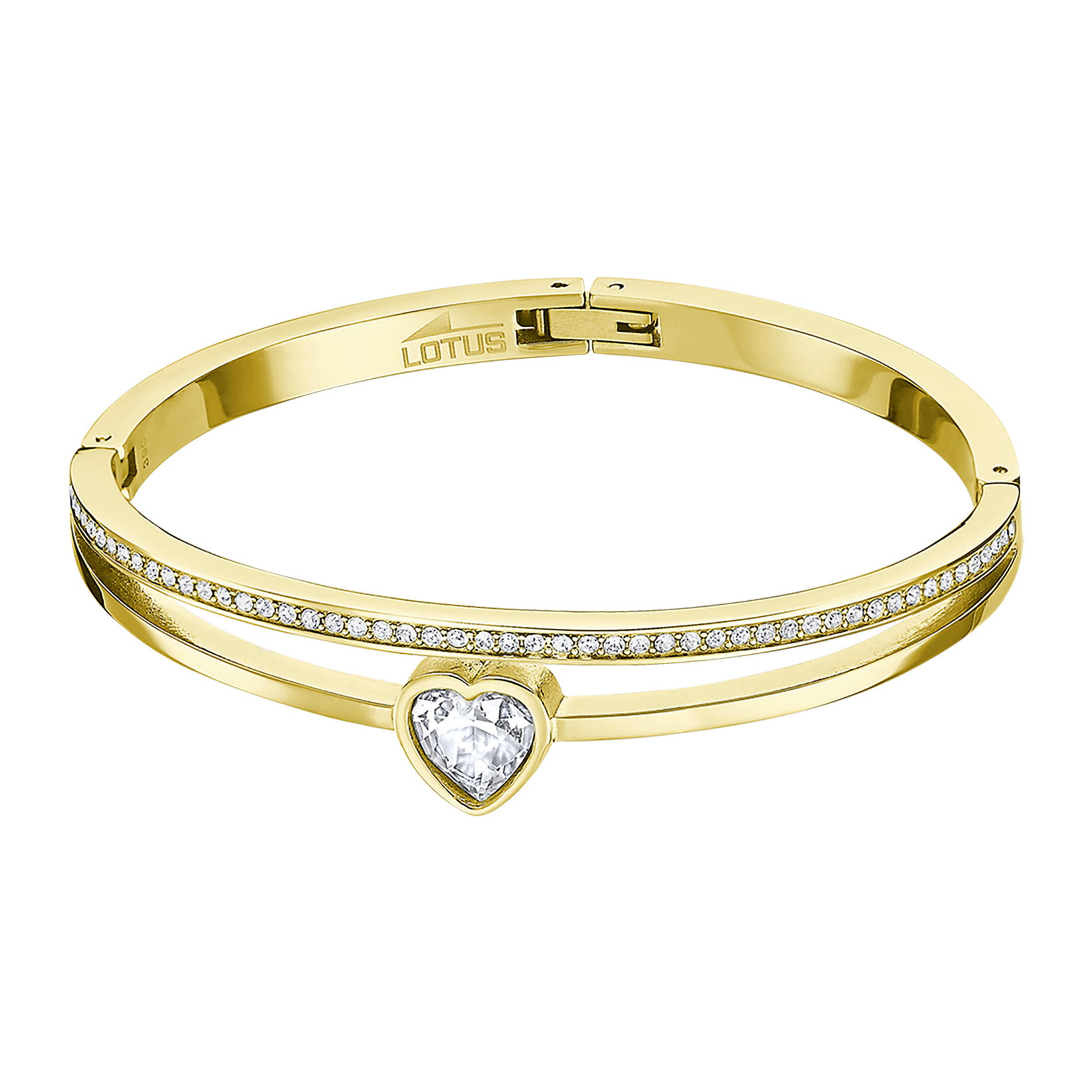 Pulsera Lotus Style LS2121-2/1 brazalete rígido con corazón de circonita en acero inoxidable con baño dorado