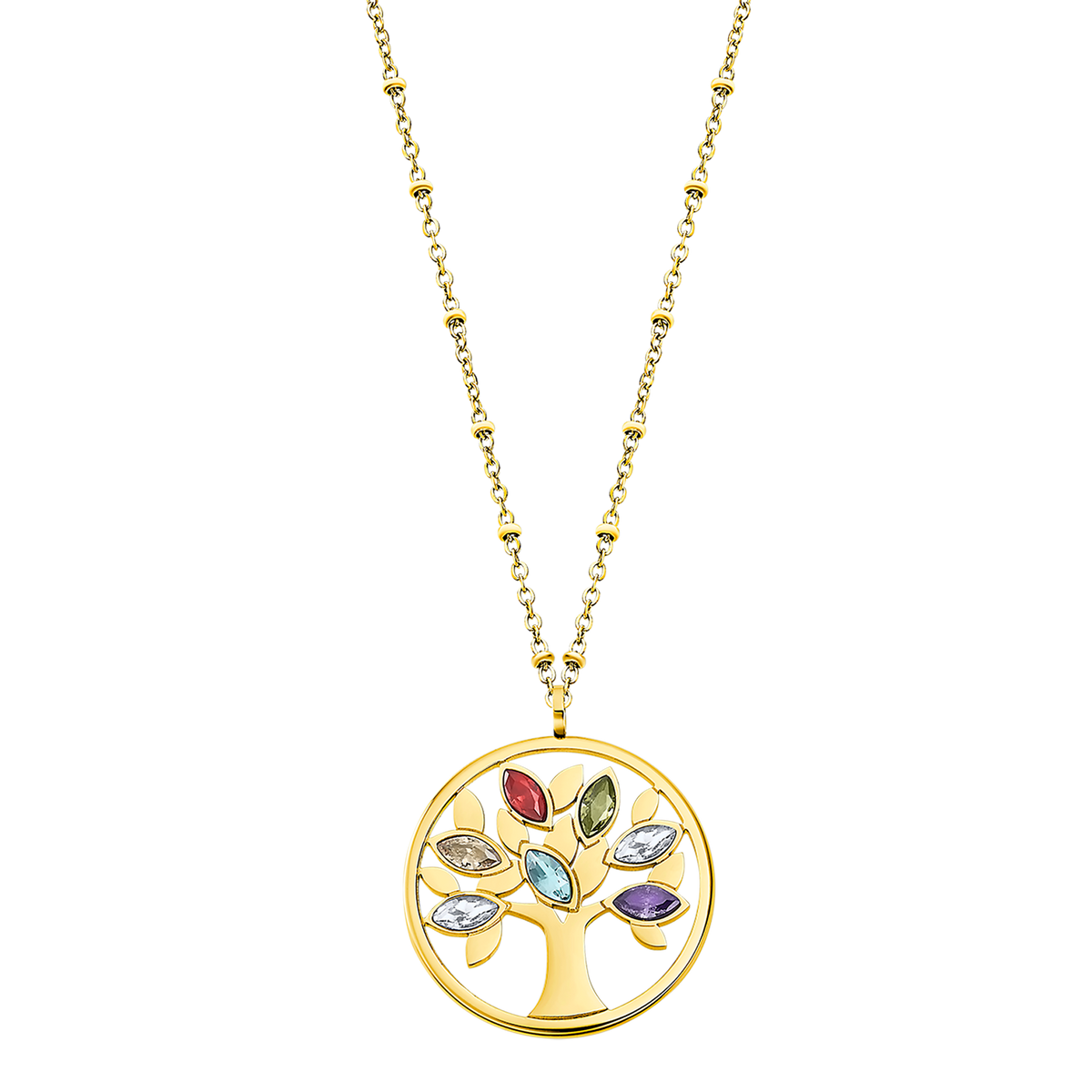 Collar Lotus Style LS2192-1/2 con colgante de árbol de la vida de colores en acero inoxidable con baño dorado