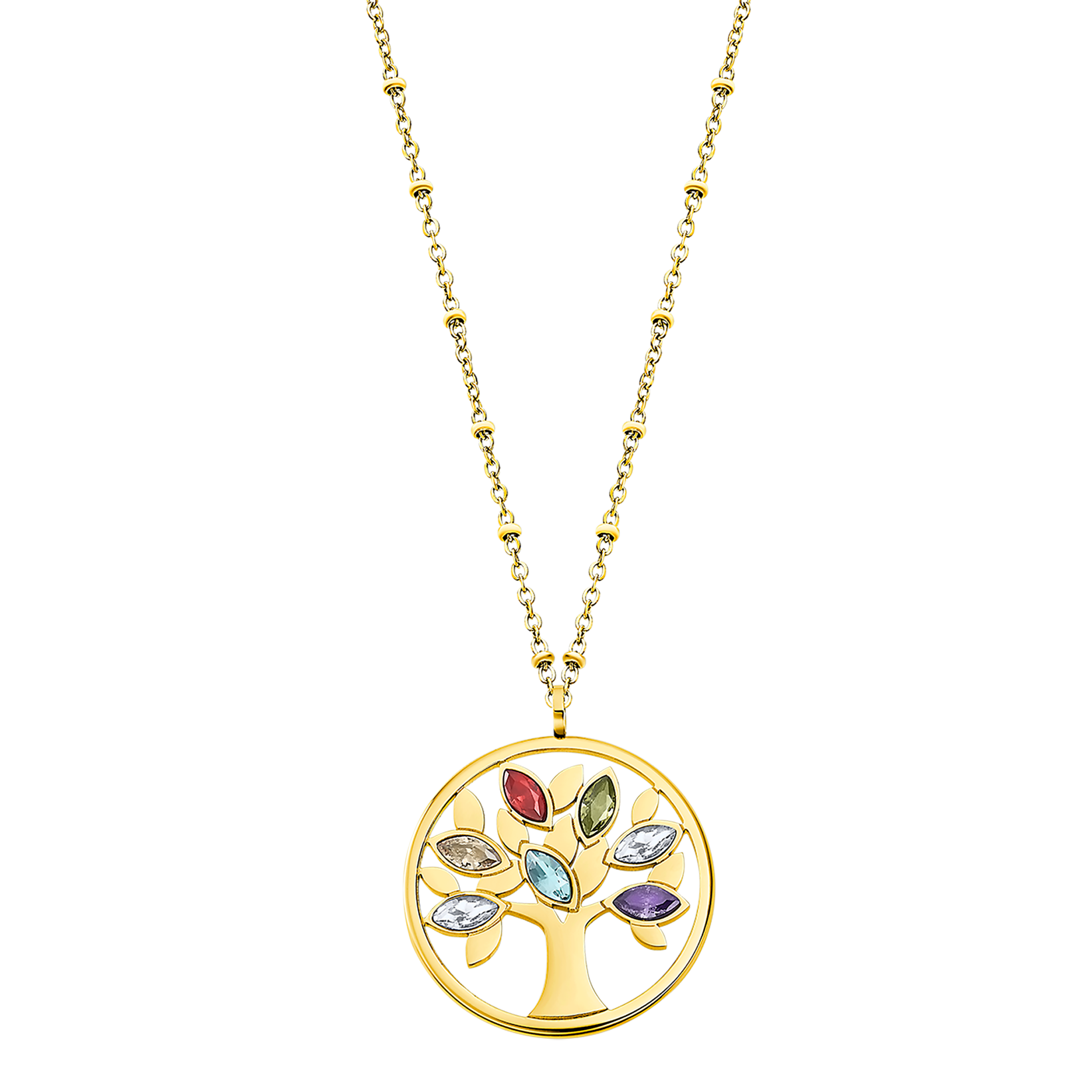 Collar Lotus Style LS2192-1/2 con colgante de árbol de la vida de colores en acero inoxidable con baño dorado