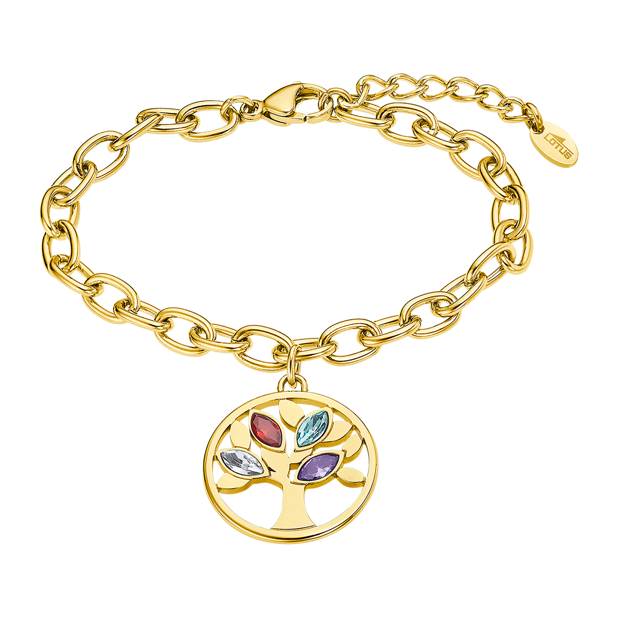 Pulsera Lotus Style LS2192-2/2 de eslabones con árbol de la vida de colores en acero inoxidable con baño dorado