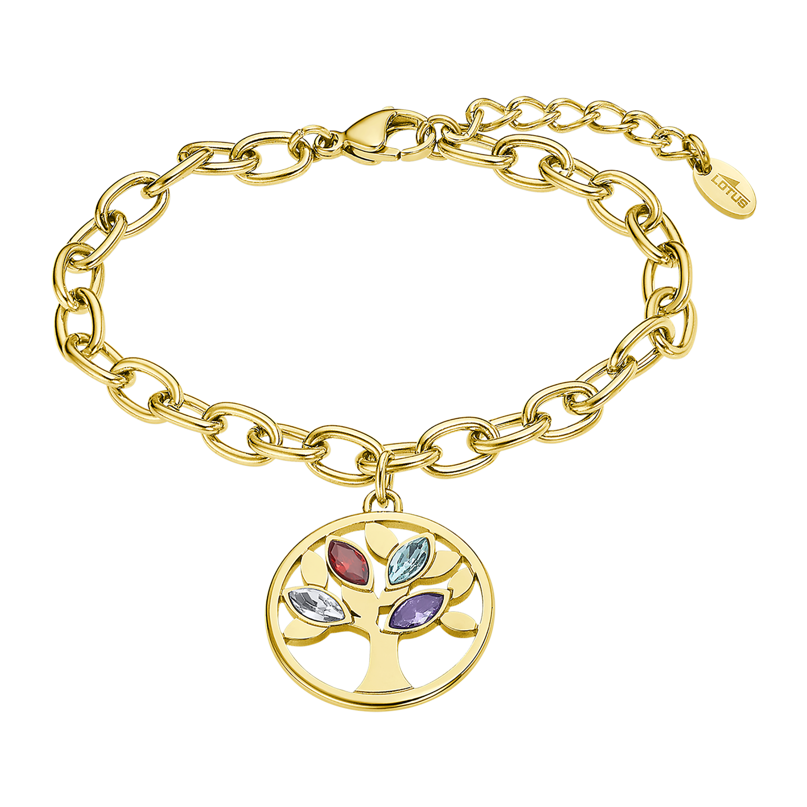 Pulsera Lotus Style LS2192-2/2 de eslabones con árbol de la vida de colores en acero inoxidable con baño dorado