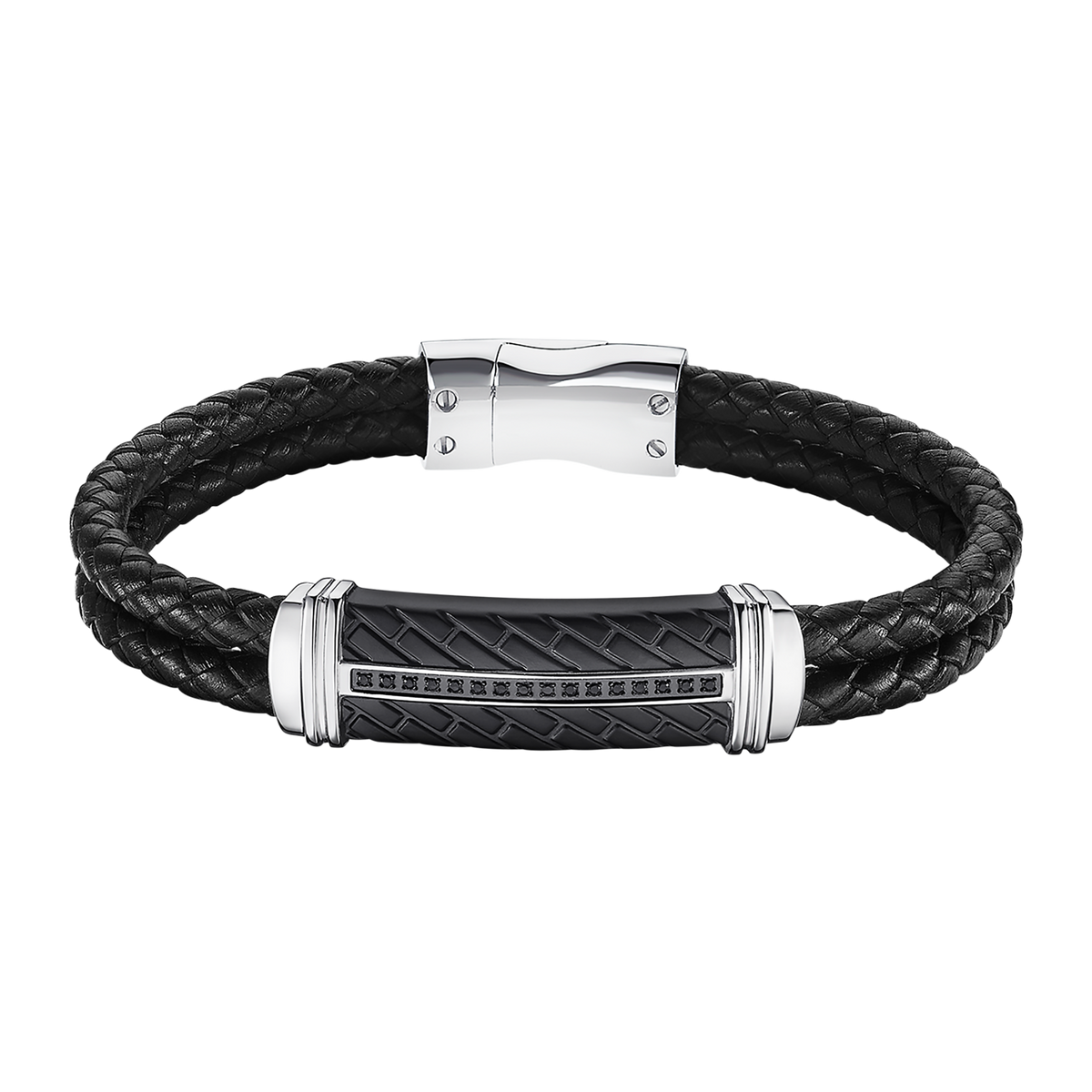 Pulsera Lotus Style LS2286-2/1 doble cordón con placa central en cordón trenzado negro y acero inoxidable