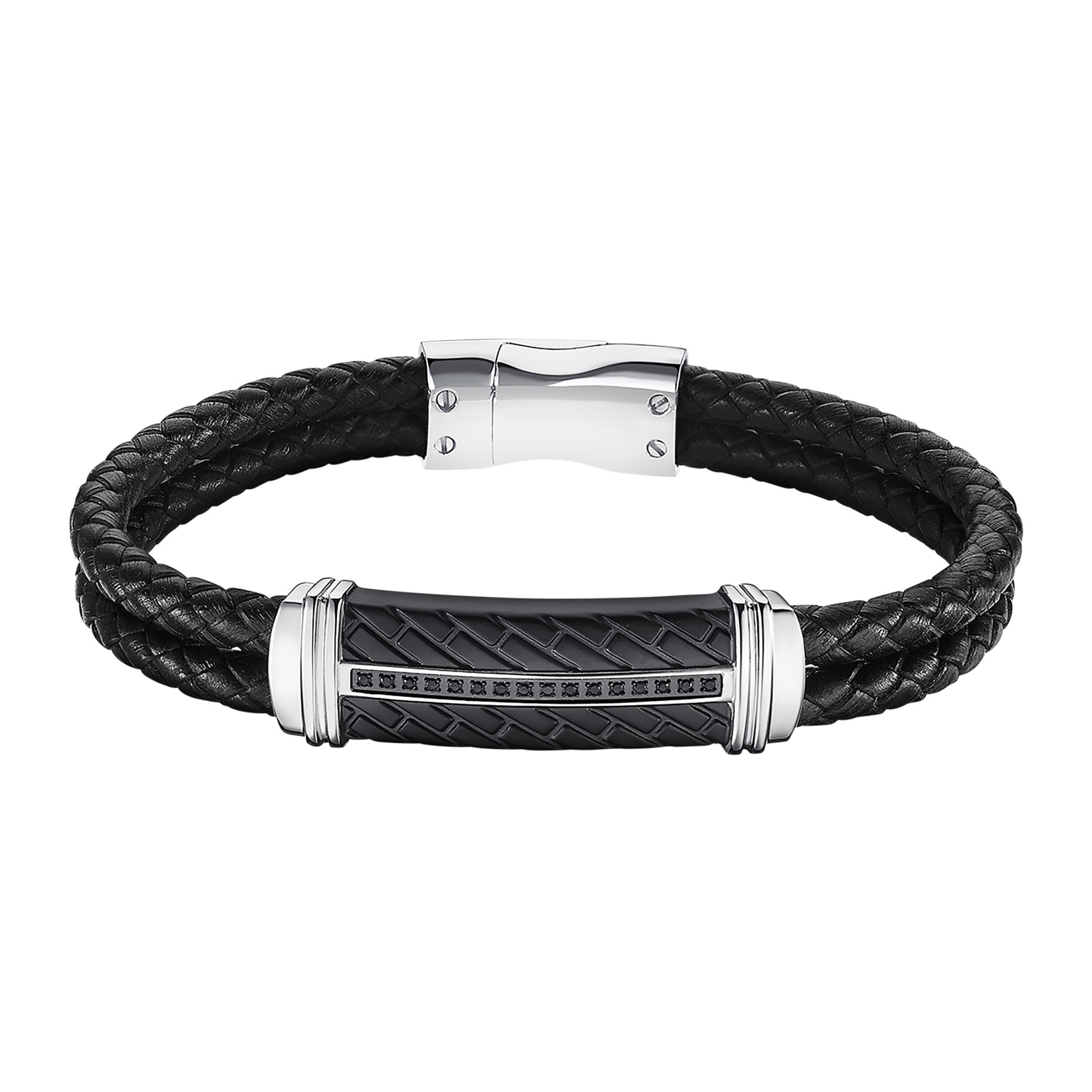 Pulsera Lotus Style LS2286-2/1 doble cordón con placa central en cordón trenzado negro y acero inoxidable