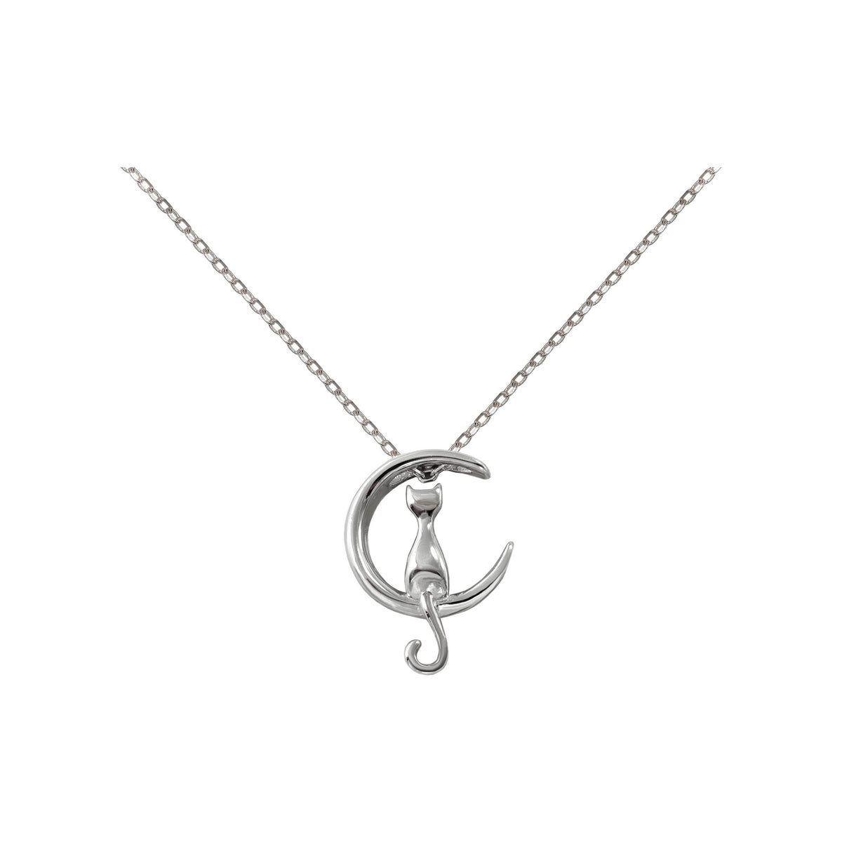 Gargantilla de plata de ley 925 con colgante de gato y luna de 12x16 mm