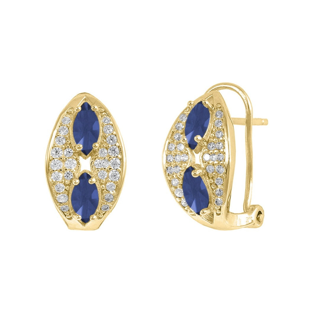Pendientes de plata de ley 925 con baño de oro de 9x15 mm en marquesa con circonitas azules zafiro