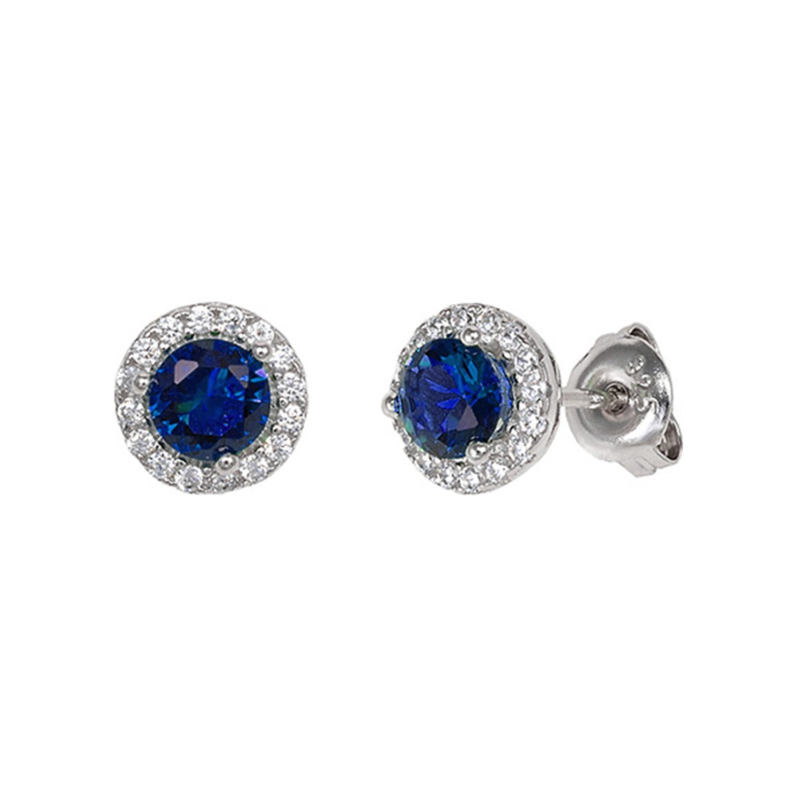 Pendientes de plata de ley 925 de 9 mm con circonita azul y orla de circonitas