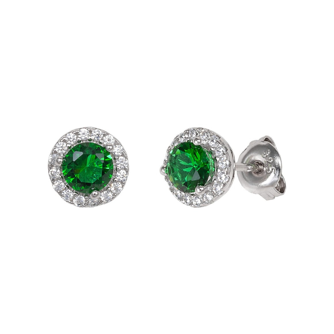 Pendientes de plata de ley 925 de 9 mm con circonita verde y orla de circonitas