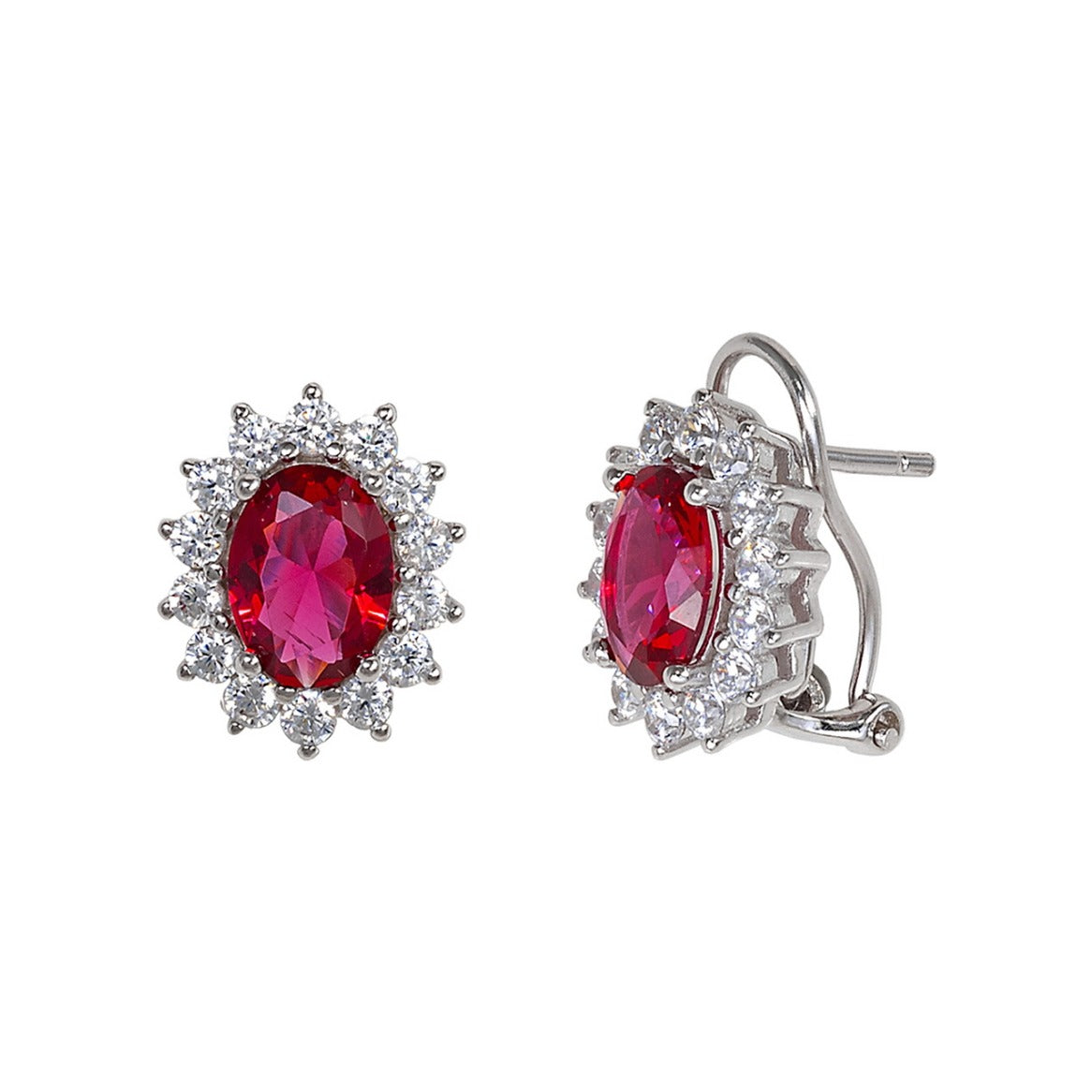 Pendientes roseta de plata de ley 925 de 11x13 mm con circonita roja tipo rubí