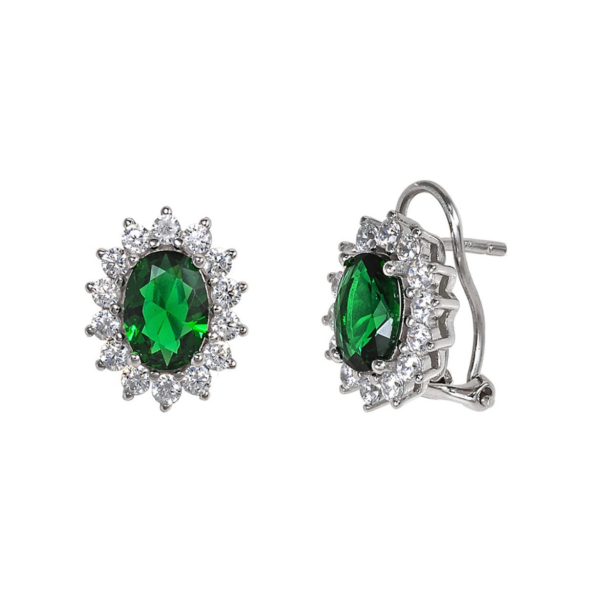 Pendientes roseta de plata de ley 925 de 11x13 mm con circonita verde tipo esmeralda