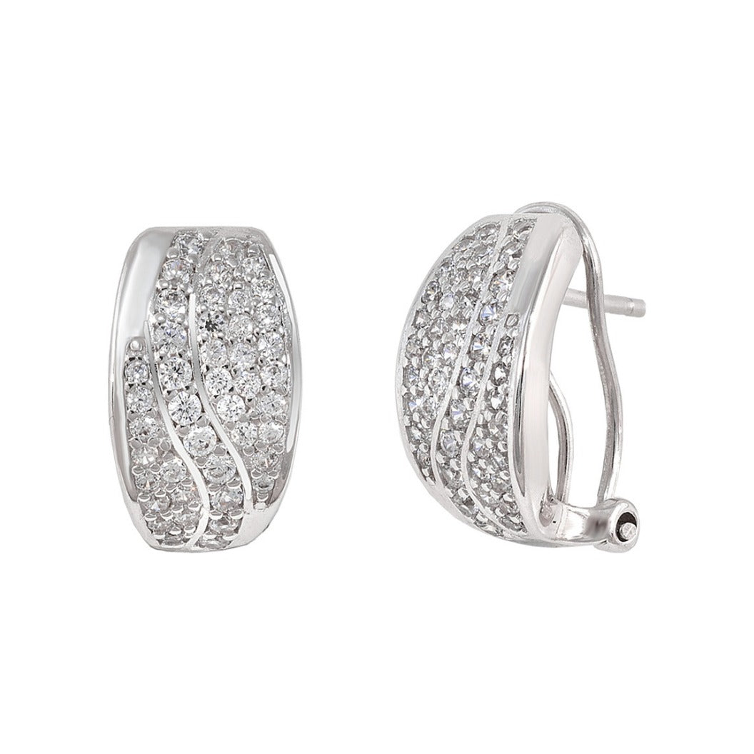 Pendientes de plata de ley 925 de 9x15 mm en banda con pavé de circonitas