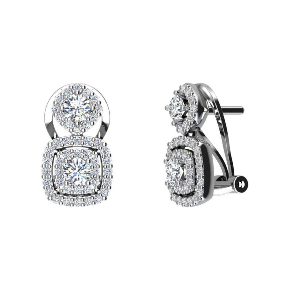 Pendientes de plata de ley 925 de 9x16 mm con doble orla de circonitas