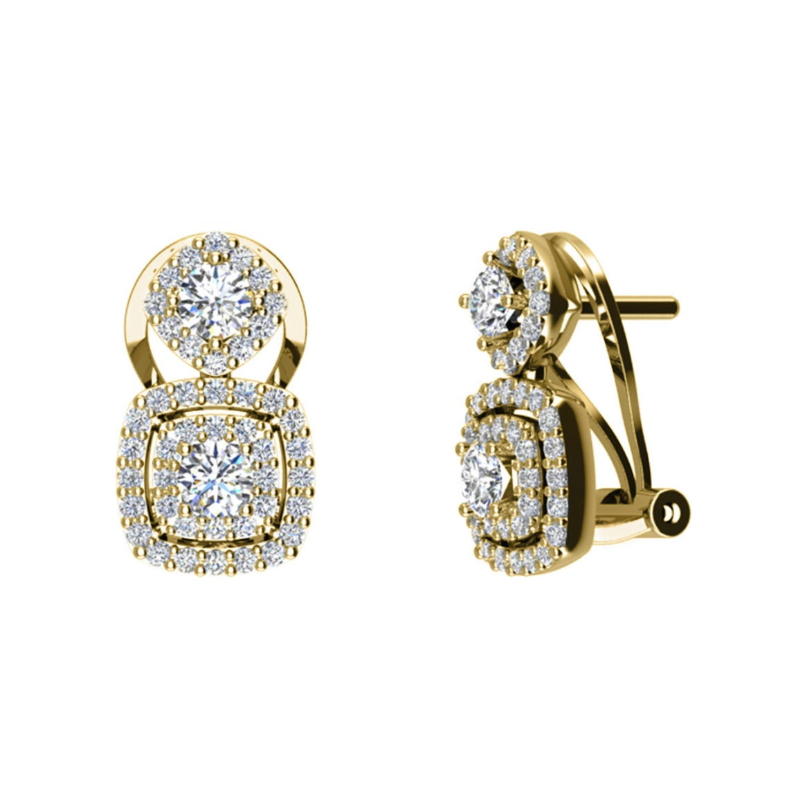 Pendientes de plata de ley 925 con baño de oro de 9x16 mm con doble orla de circonitas