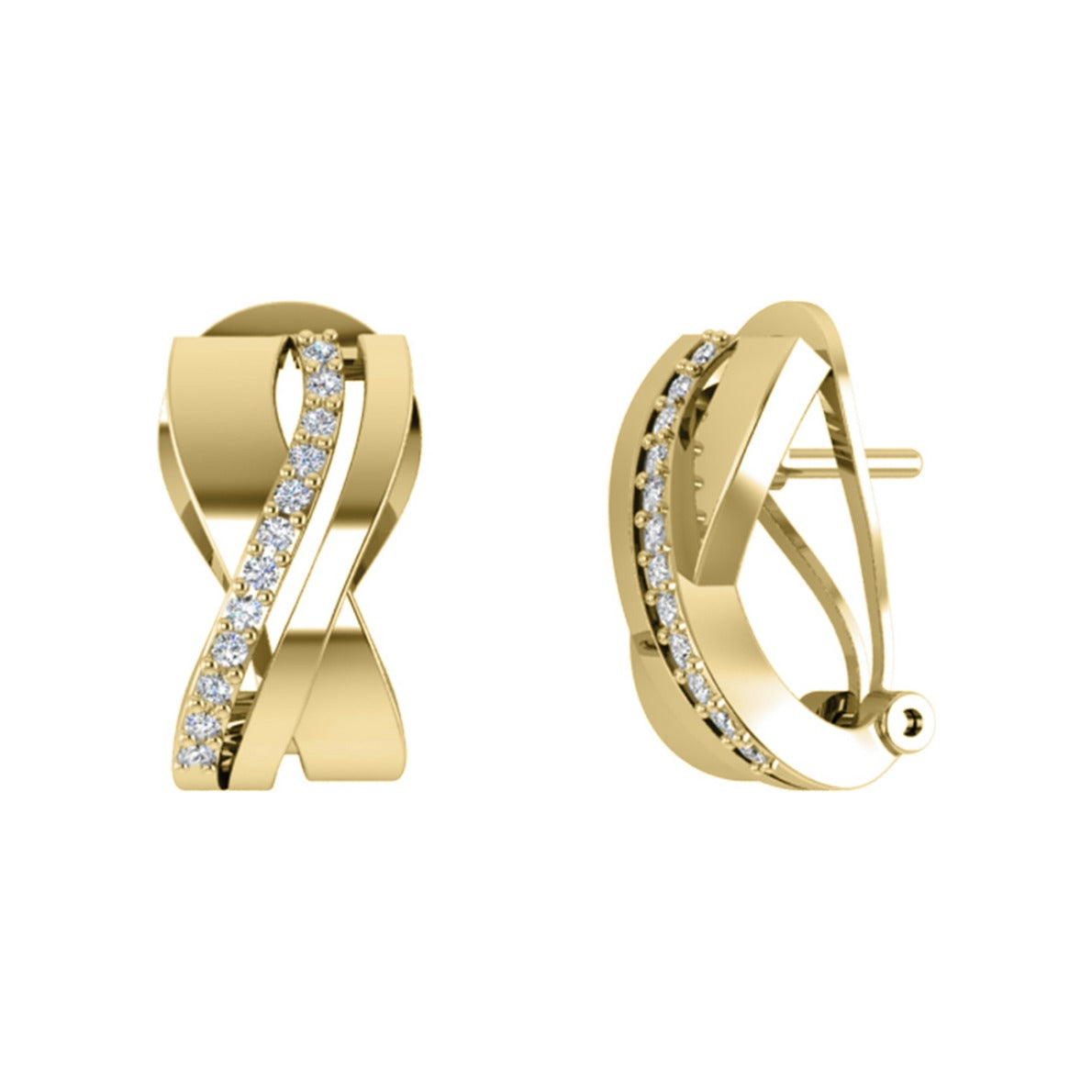 Pendientes de plata de ley 925 con baño de oro de 9x16 mm en forma de lazo con circonitas