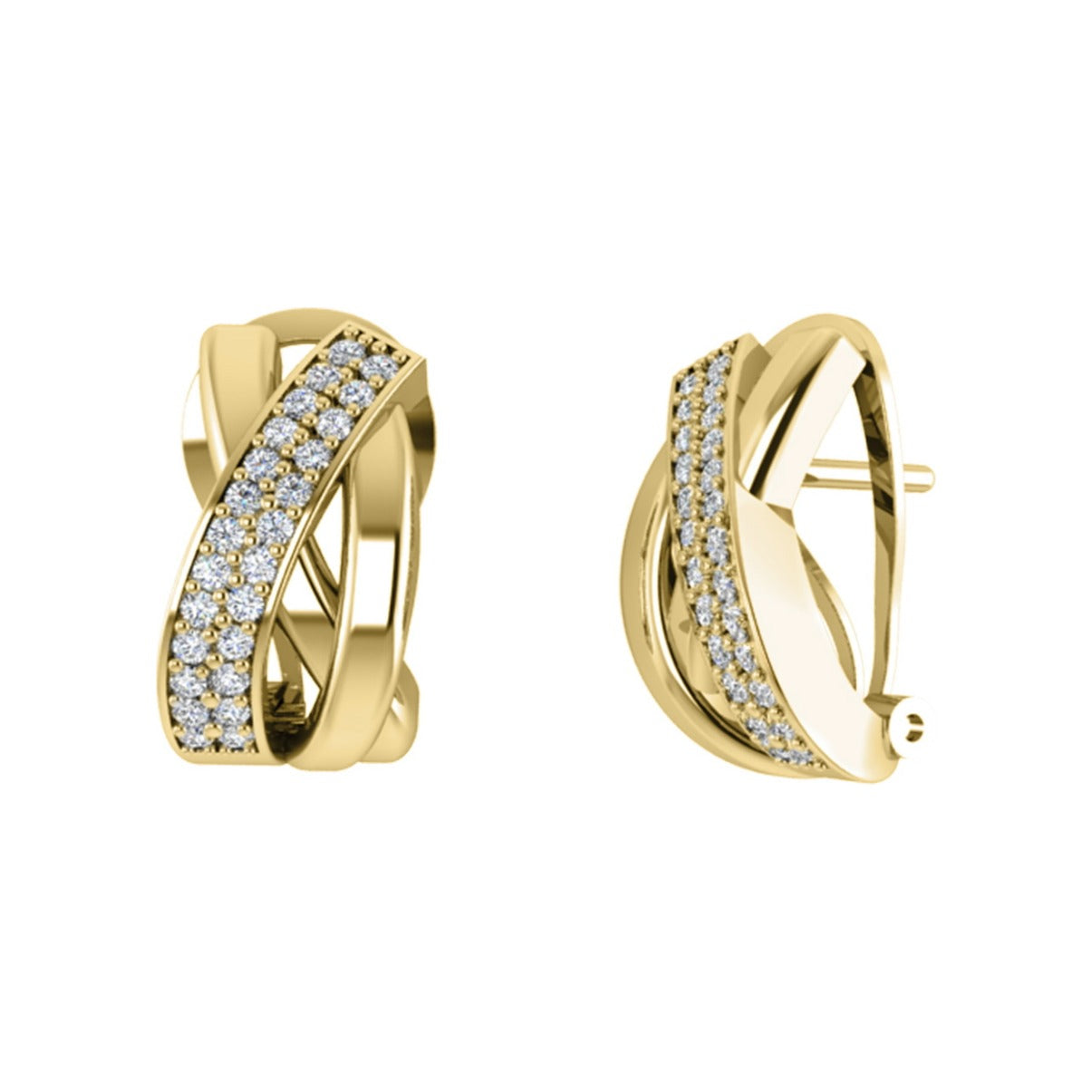 Pendientes de plata de ley 925 con baño de oro de 9x16 mm trenzados con circonitas