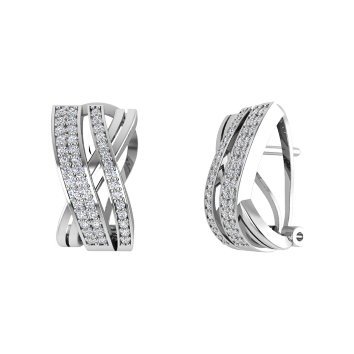 Pendientes de plata de ley 925 de 9x16 mm con bandas cruzadas y circonitas