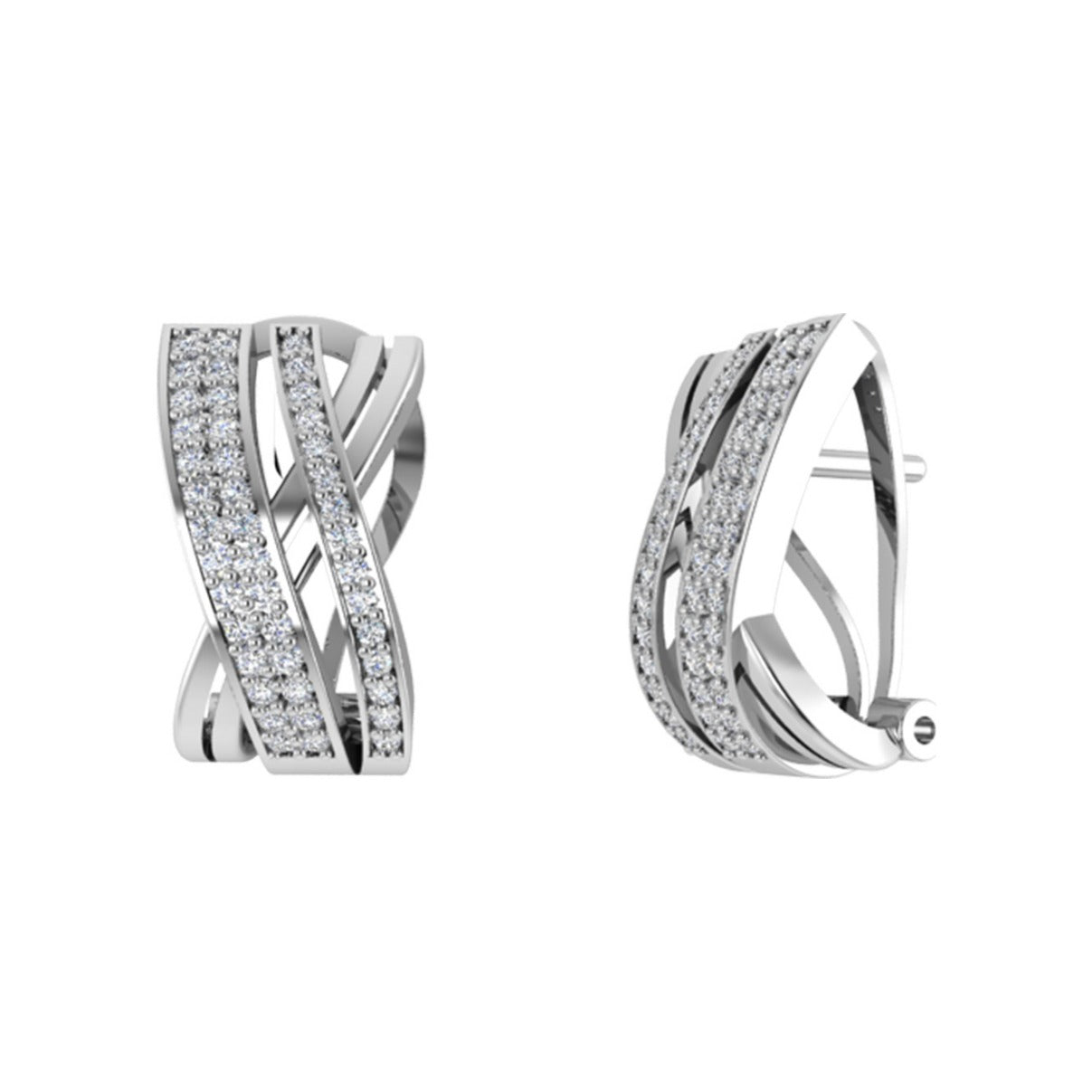 Pendientes de plata de ley 925 de 9x16 mm con bandas cruzadas y circonitas