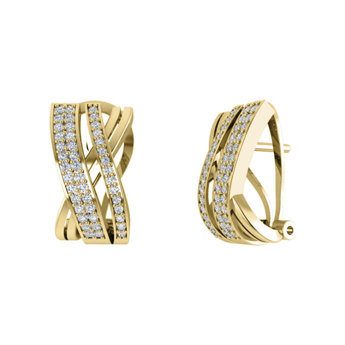 Pendientes de plata de ley 925 con baño de oro de 9x16 mm cruzados con circonitas