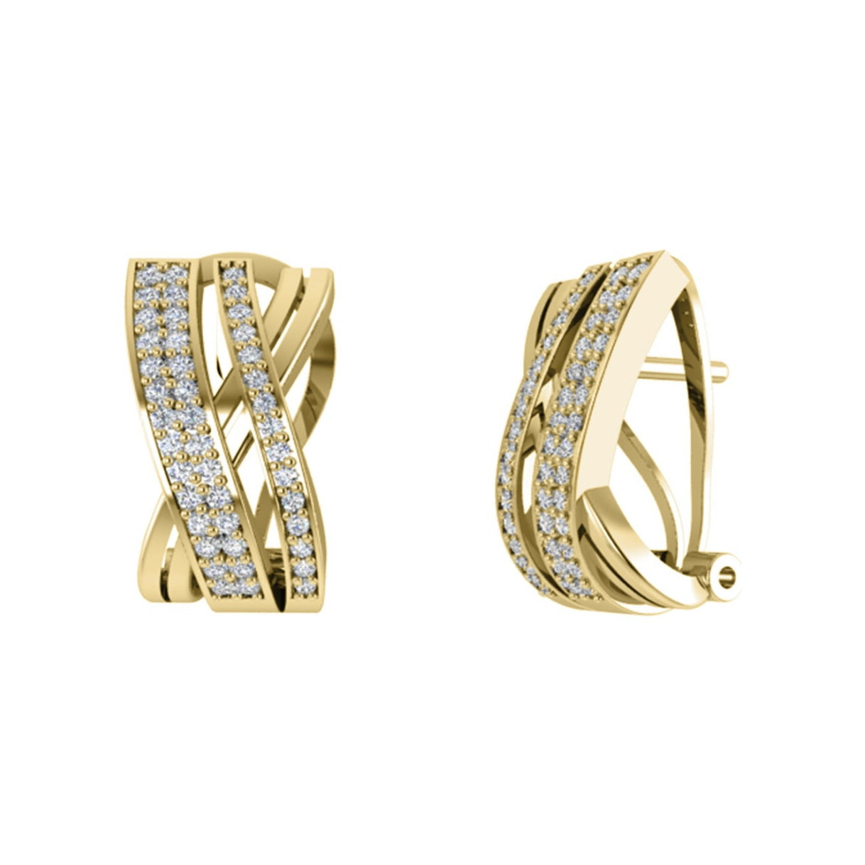 Pendientes de plata de ley 925 con baño de oro de 9x16 mm cruzados con circonitas