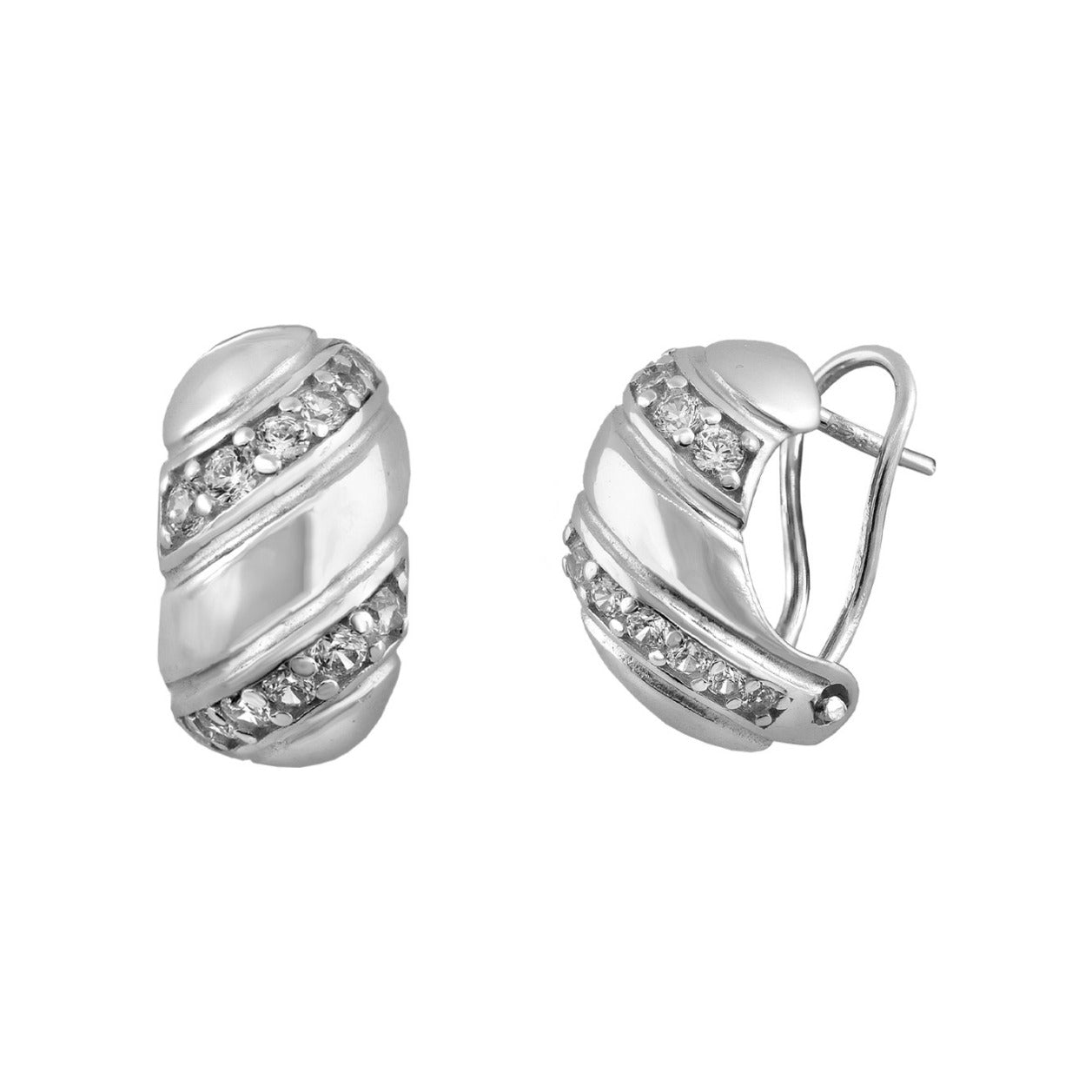 Pendientes de plata de ley 925 de 8x16 mm con banda diagonal de circonitas