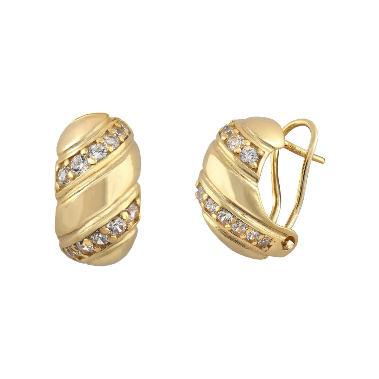 Pendientes de plata de ley 925 con baño de oro de 8x16 mm con banda diagonal de circonitas