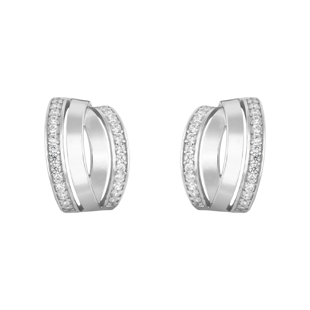 Pendientes de plata de ley 925 de 11x16 mm en arco con doble carril de circonitas