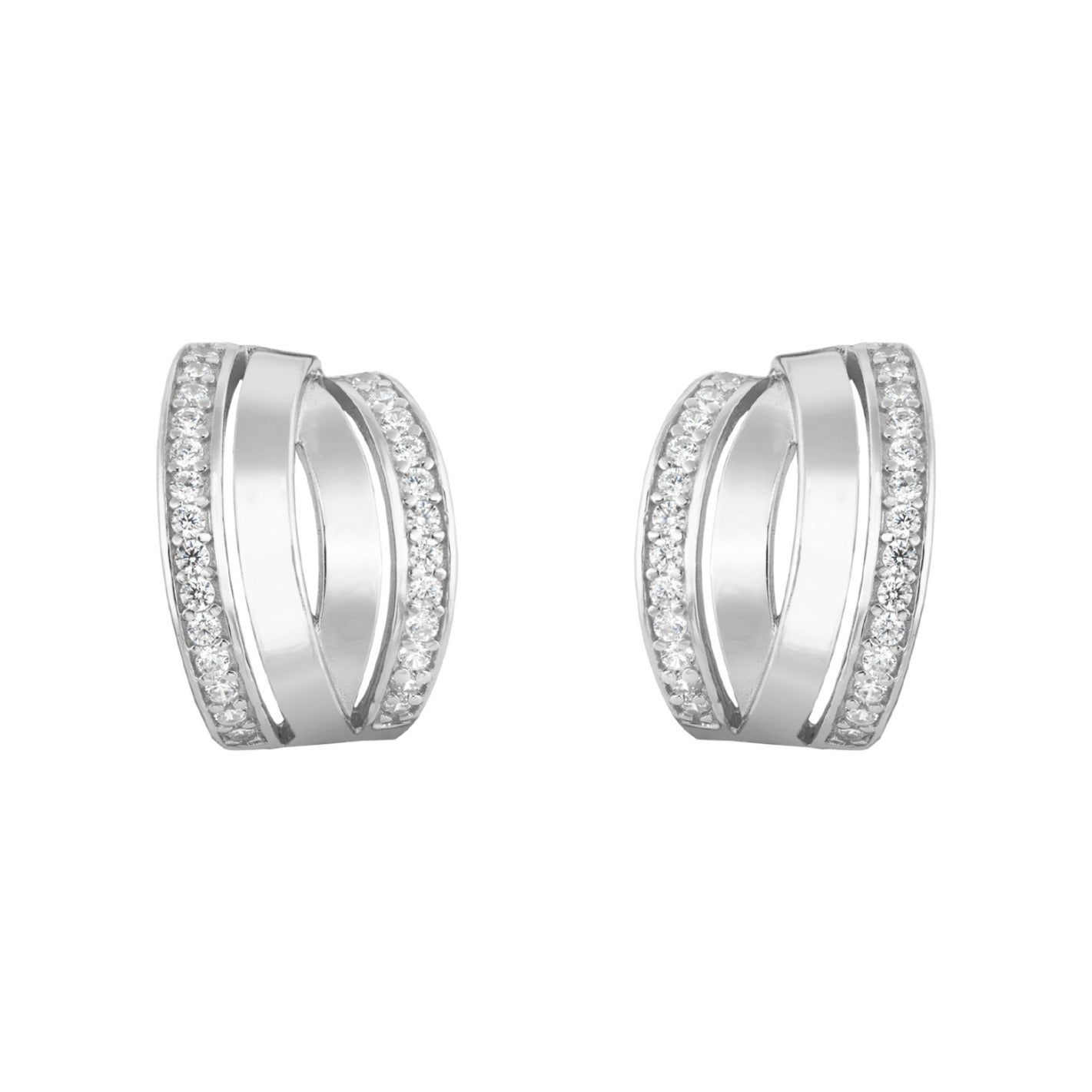 Pendientes de plata de ley 925 de 11x16 mm en arco con doble carril de circonitas