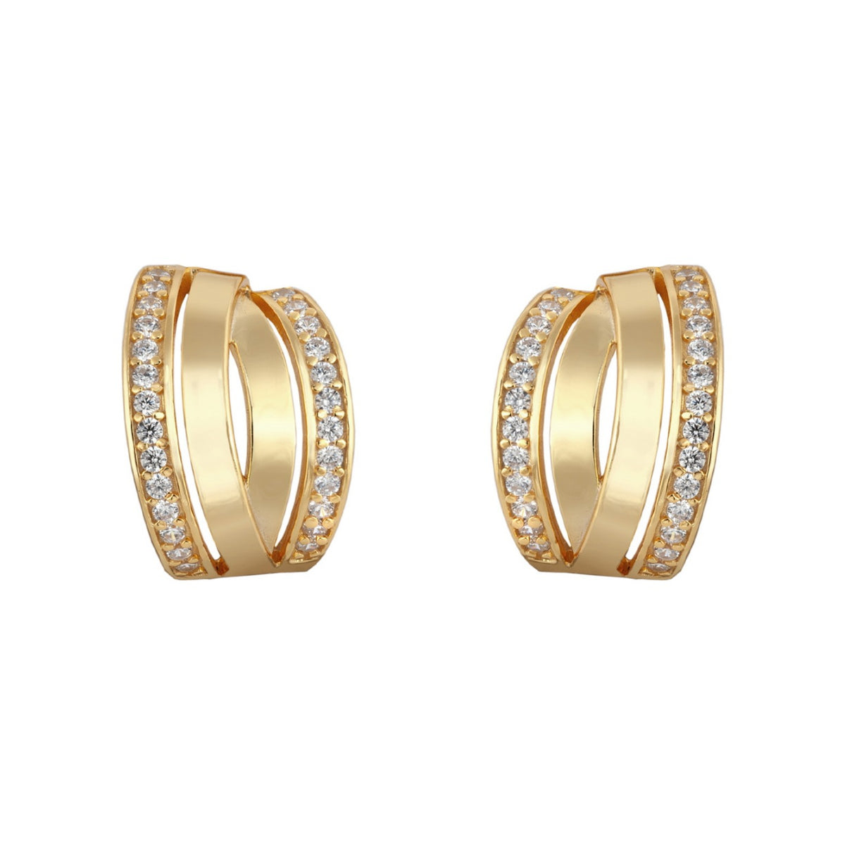 Pendientes de plata de ley 925 con baño de oro de 11x16 mm en arco con circonitas