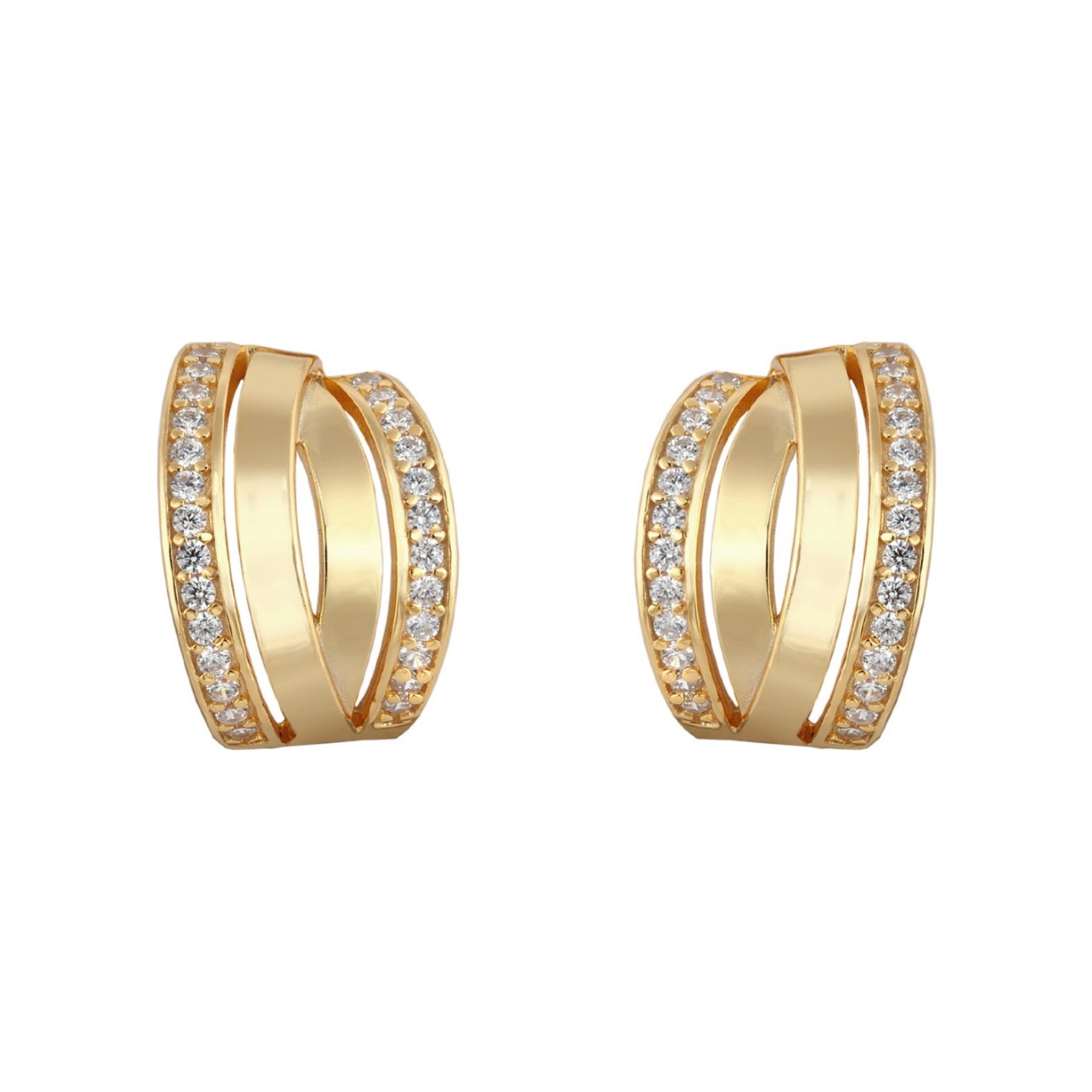 Pendientes de plata de ley 925 con baño de oro de 11x16 mm en arco con circonitas